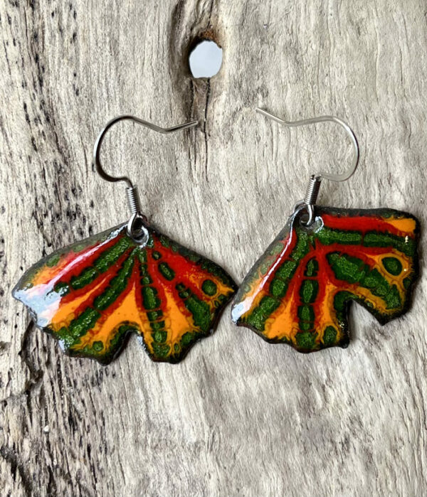 Boucles d'oreilles Ginkgo en émail sur cuivre, fait main en France - émaux sur cuivre