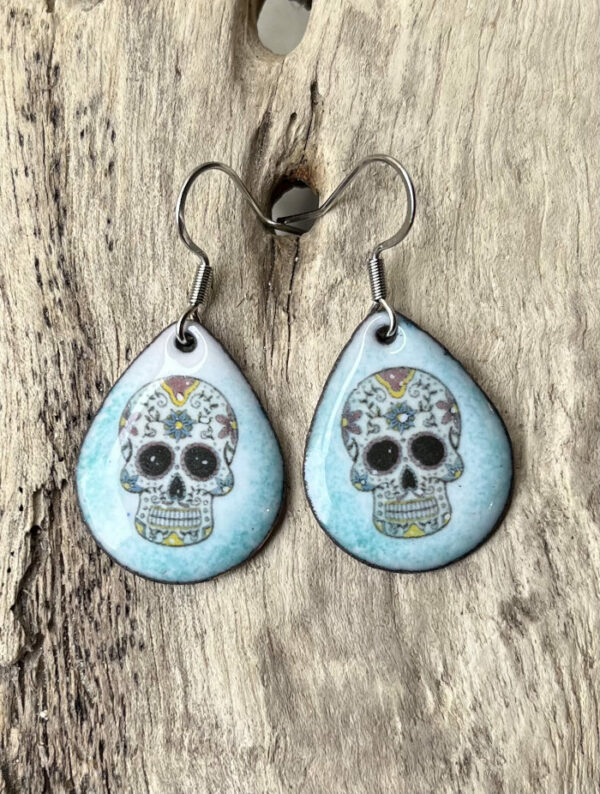 Boucles d'oreilles Calaveras en émail sur cuivre, fait main en France - émaux sur cuivre